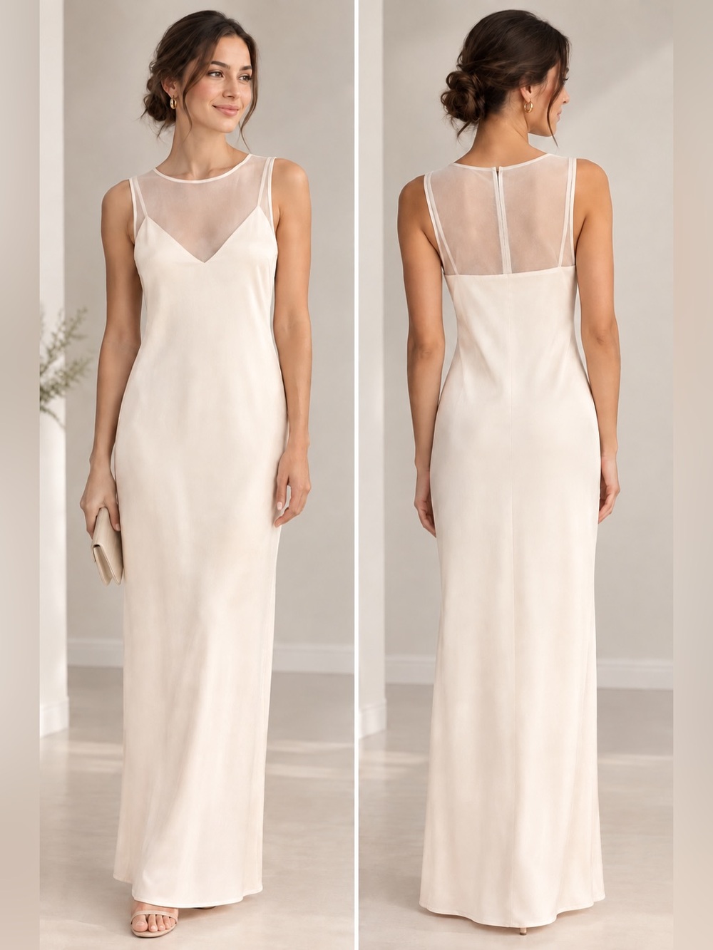Ivory Maxi Dress Sleeveless Sheer Mesh Neck NWT Size S Future Collective